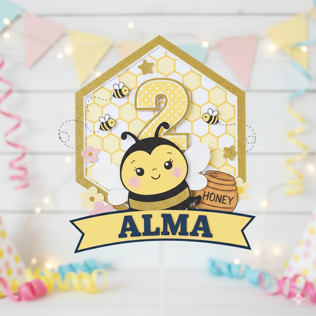 Topper de tarta de abejitas personalizado con nombre