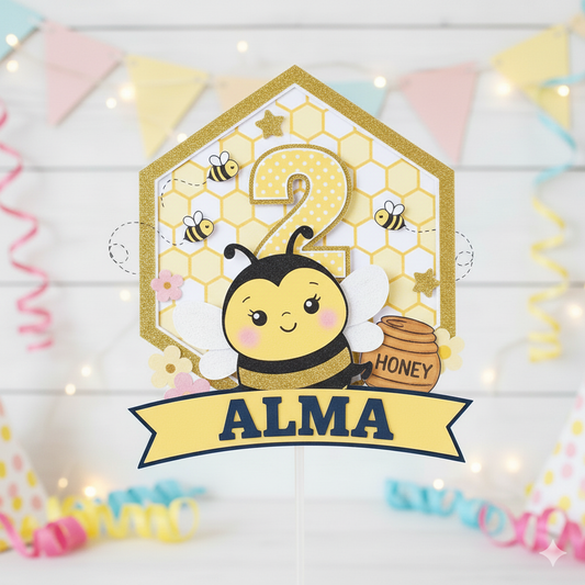 Topper de tarta de abejitas personalizado con nombre