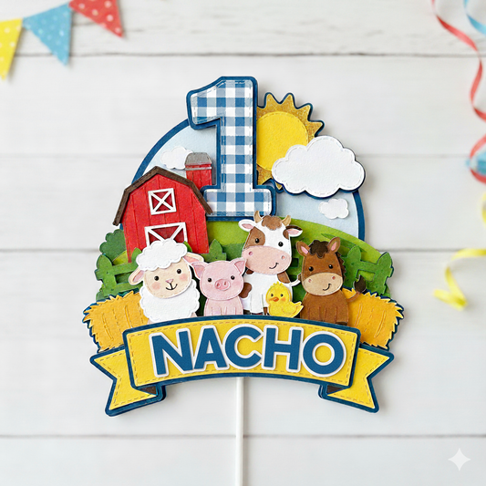 Topper de tarta de animales de granja personalizado