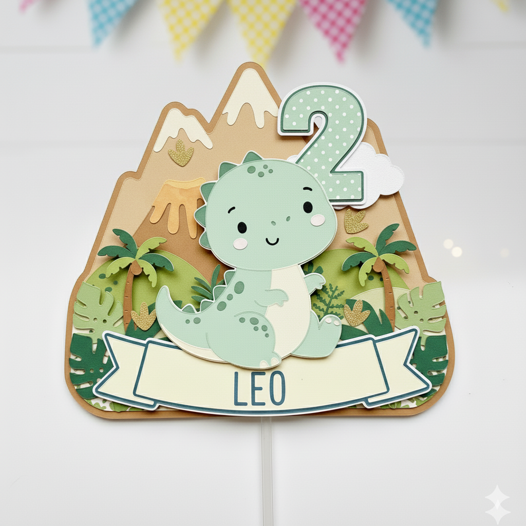 Topper de tarta de dinosaurios personalizado con nombre