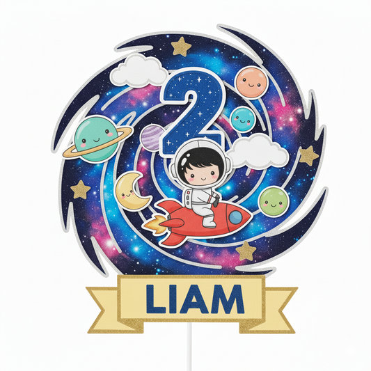 Topper de tarta de planetas y estrellas personalizado